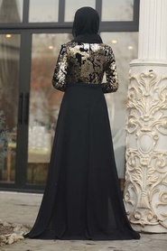 Or - Tesettürlü Abiye Elbise - Robe de Soirée Hijab - 8743GOLD - Thumbnail