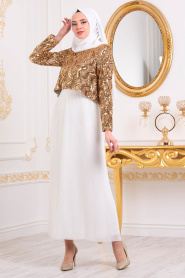 Or - Tesettürlü Abiye Elbise - Robes de Soirée 3743GOLD - Thumbnail
