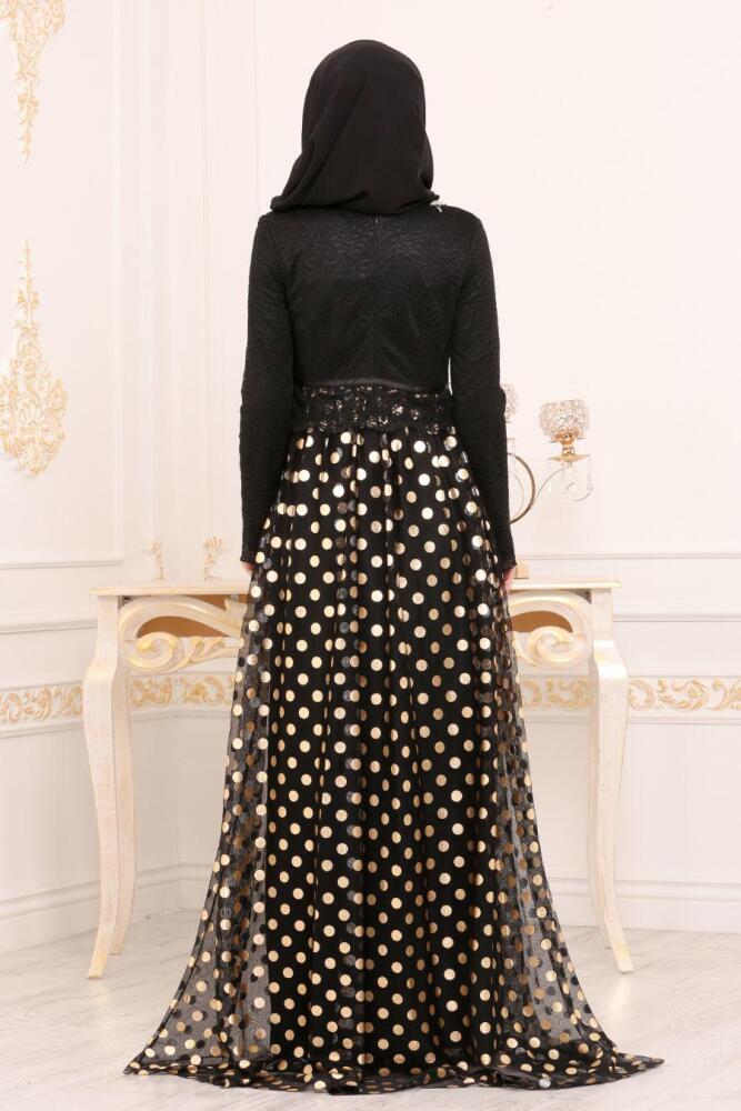 Or - Tesettürlü Abiye Elbise - Robes de Soirée 8115GOLD - 3