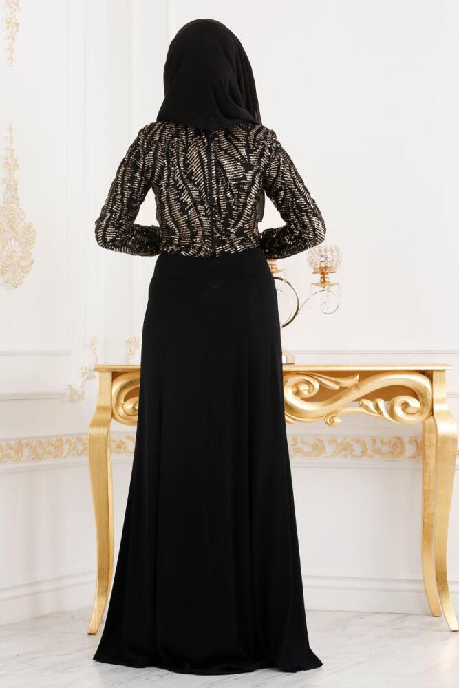 Or - Tesettürlü Abiye Elbise - Robes de Soirée Hijab 37220GOLD - 2