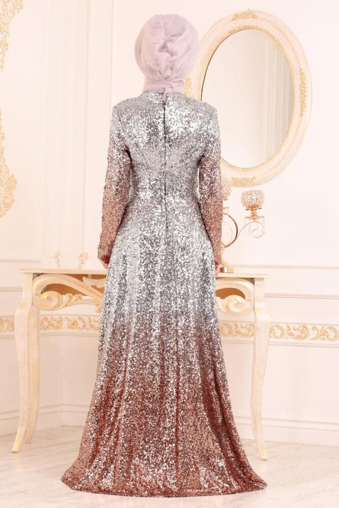 Or - Tesettürlü Abiye Elbise - Robes de Soirée Hijab 8576GOLD - 3