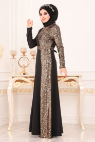 Or - Tesettürlü Abiye Elbise - Robes de Soirée Hijab 8611GOLD - Thumbnail
