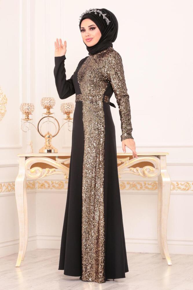Or - Tesettürlü Abiye Elbise - Robes de Soirée Hijab 8611GOLD - 1