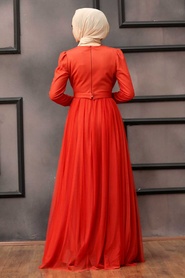 Orange Hijab Evening Dress 23341T - Thumbnail