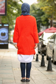 Orange - Neva Style - Tunique En Tricot Hijab 15439T - Thumbnail