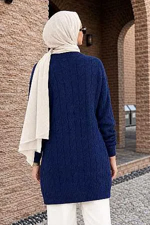 Knit-Detail Navy Modest Knit Sweater Tunic 8263L - 2