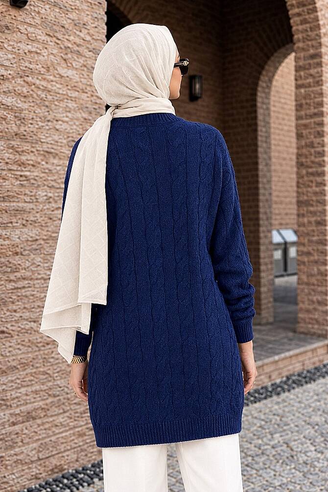 Knit-Detail Navy Modest Knit Sweater Tunic 8263L - 2