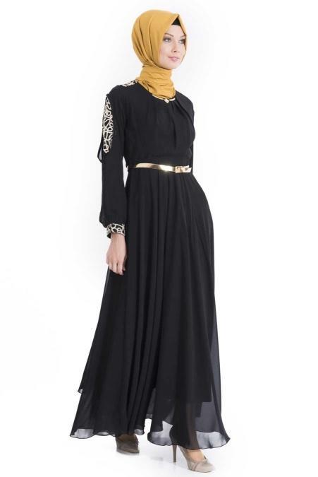 OzDuman - Black Hijab Dress 6612S - 2