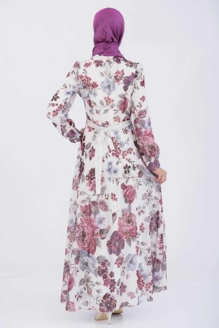 ÖzDuman - Kemerli Ekru Elbise - 3