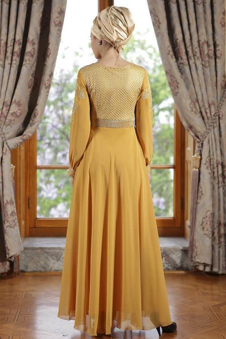 OzDuman - Mustard Hijab Dress 6661HR - 3