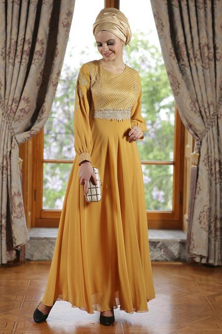 OzDuman - Mustard Hijab Dress 6661HR - 2