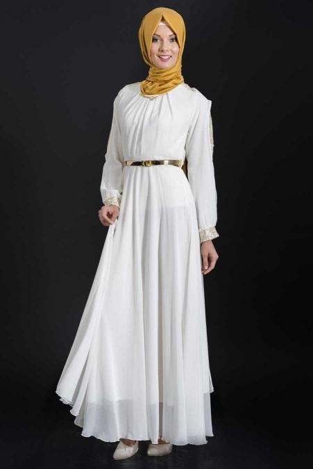 ÖzDuman - Önü Büzgülü Beyaz Elbise