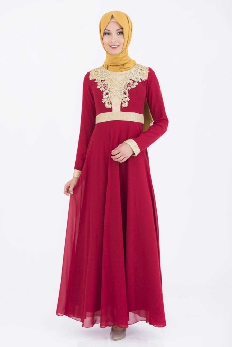 OzDuman - Red Hijab Dress 6586K