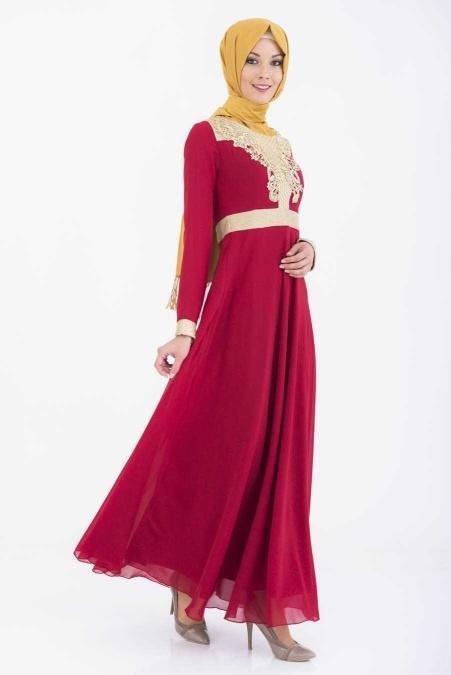 OzDuman - Red Hijab Dress 6586K - 2