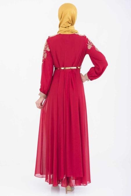 OzDuman - Red Hijab Dress 6651K - 3