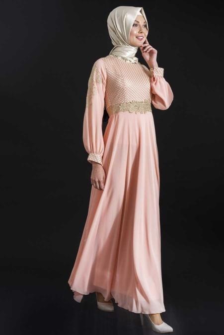 OzDuman - Salmon Pink Hijab Dress 6661SMN - 2