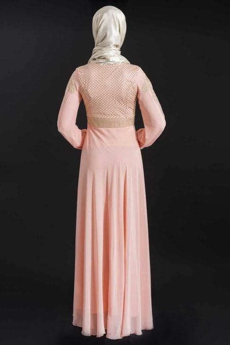 OzDuman - Salmon Pink Hijab Dress 6661SMN - 3