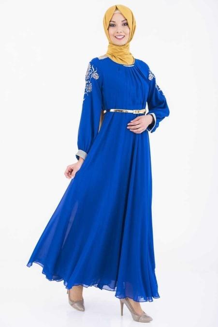 OzDuman - Sax Blue Hijab Dress 6651SX - 2