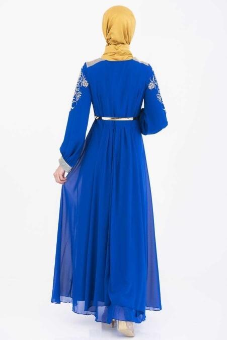 OzDuman - Sax Blue Hijab Dress 6651SX - 3