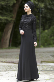 Siyah Tesettür Abiye Elbise 6990S - Thumbnail