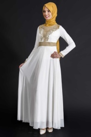 OzDuman - White Hijab Dress 6586B - Thumbnail