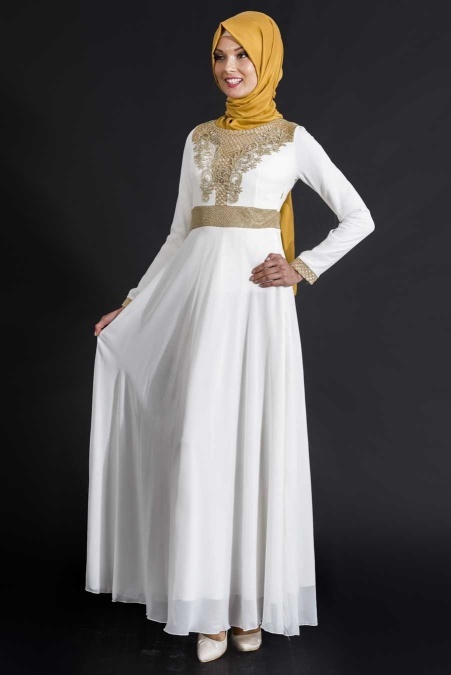 OzDuman - White Hijab Dress 6586B