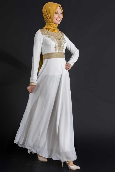 OzDuman - White Hijab Dress 6586B - 2