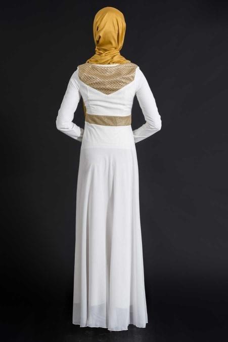 OzDuman - White Hijab Dress 6586B - 3