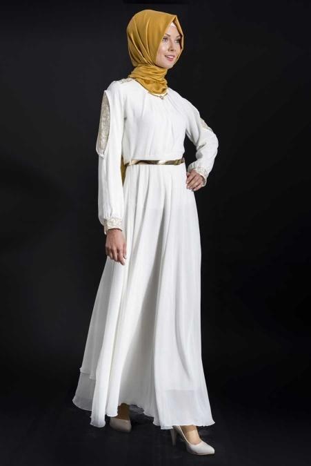 OzDuman - White Hijab Dress 6612B - 2