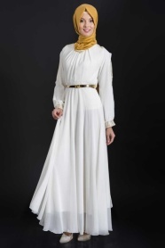 OzDuman - White Hijab Dress 6612B - Thumbnail