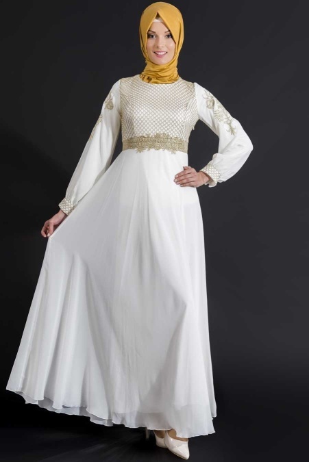 OzDuman - White Hijab Dress 6661B