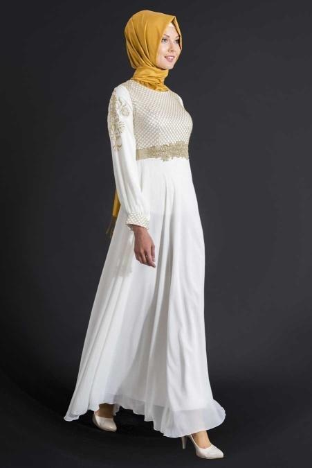 OzDuman - White Hijab Dress 6661B - 2