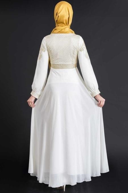 OzDuman - White Hijab Dress 6661B - 3