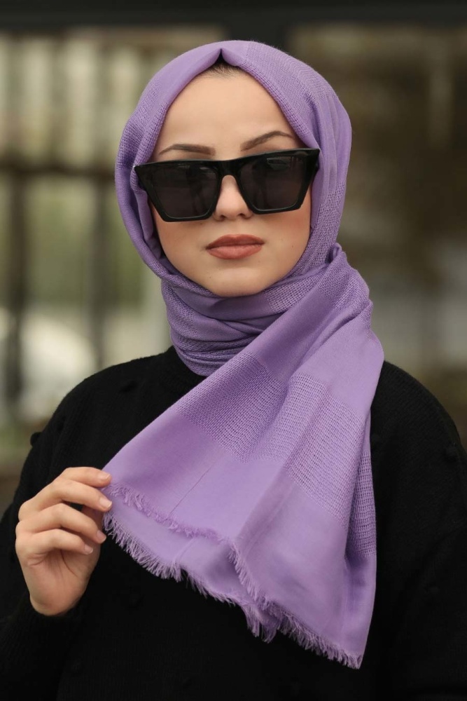 Pamuklu Kalın Çizgili Lila Şal 7484LILA - 1