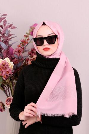 Pamuklu Kalın Çizgili Pudra Şal 7484PD - 1