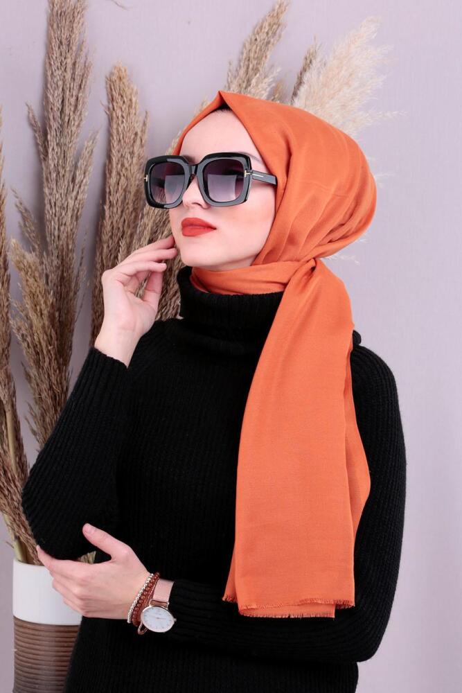 Pamuklu Saçaklı Turuncu Şal 7461T - 1