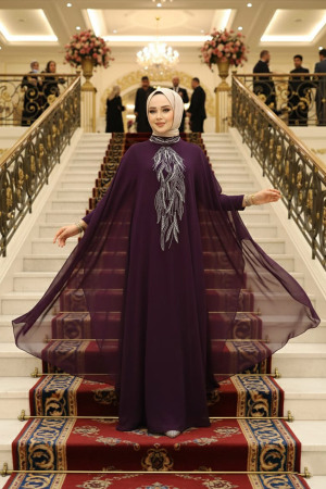 Panço Detaylı Koyu Mor Tesettür Abaya 25914KMOR - 1