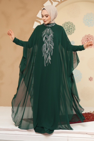 Panço Detaylı Yeşil Tesettür Abaya 25914Y - 1