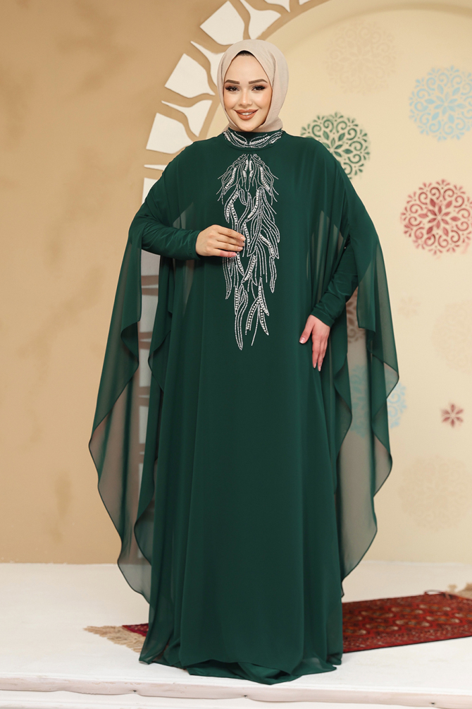 Panço Detaylı Yeşil Tesettür Abaya 25914Y - 2
