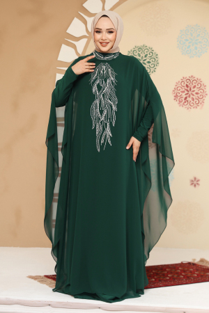 Panço Detaylı Yeşil Tesettür Abaya 25914Y - 3