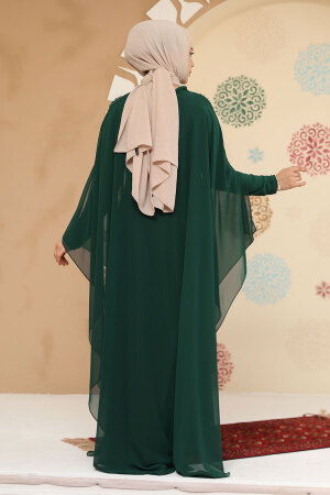 Panço Detaylı Yeşil Tesettür Abaya 25914Y - 4