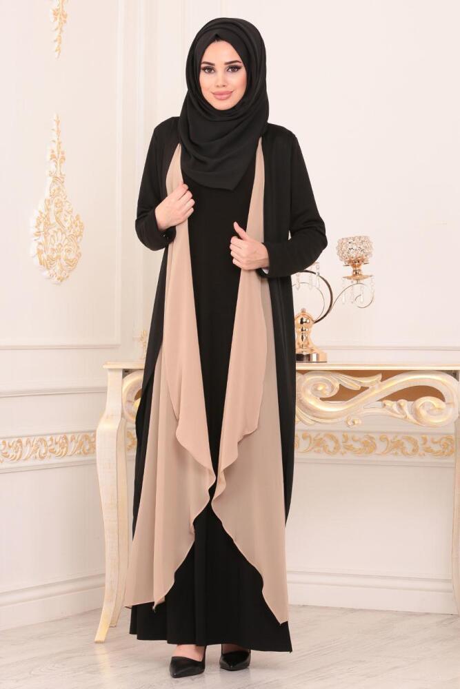 Parçalı Taş Tesettür Abaya 8920TAS - 1