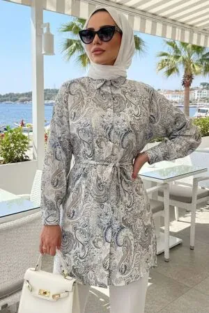 Patterned Beige Modest Tunic 26609BEJ - 1