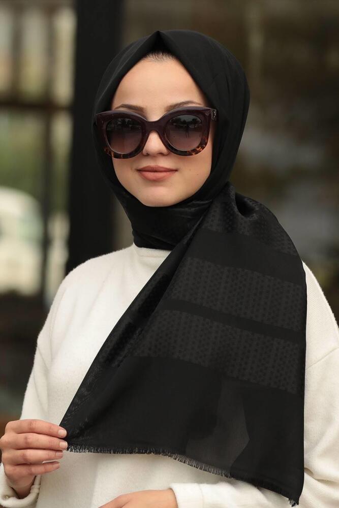 Patterned Black Hijab Shawl 7505S - 1