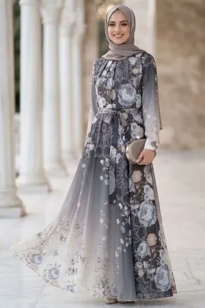 Patterned Black Modest Dress 25471S 