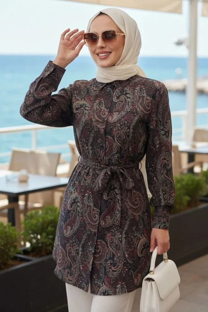 Patterned Black Modest Tunic 26609S - 1