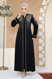 Patterned Black Plus Size Abaya 41565S - 3