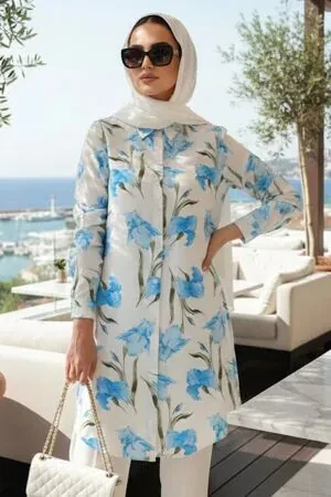 Patterned Blue Modest Tunic 11749M - 1