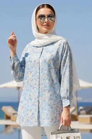 Patterned Blue Modest Tunic 26603M - 1