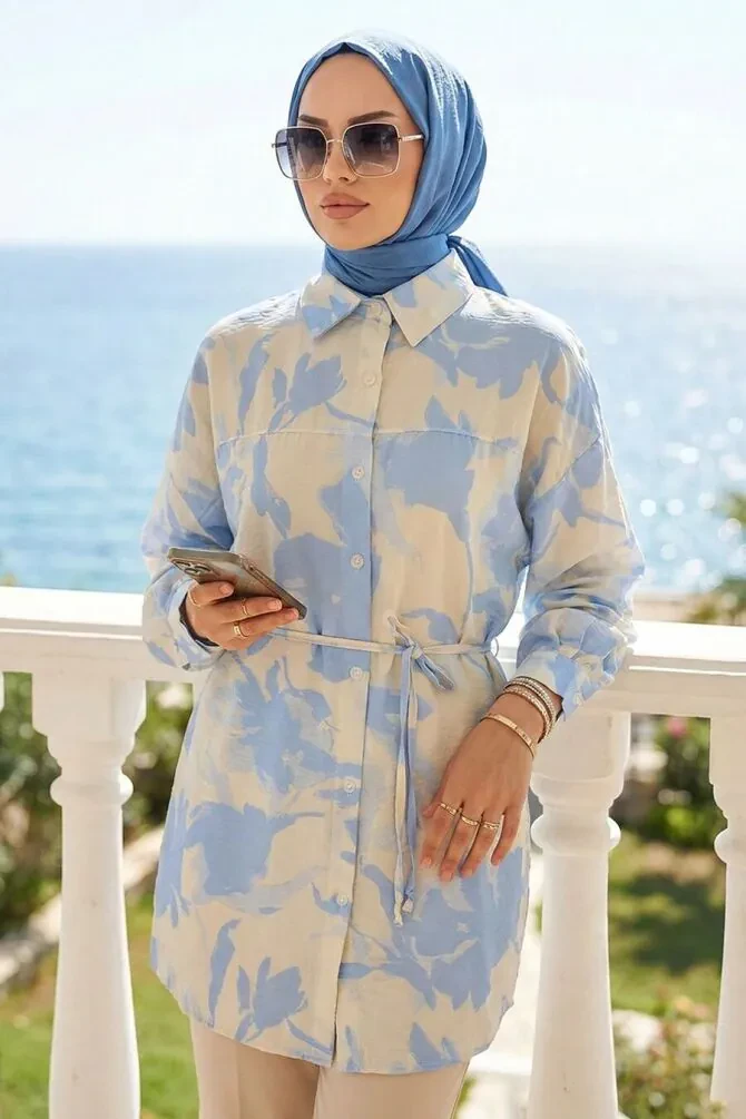 Patterned Blue Modest Tunic 26605M - 1